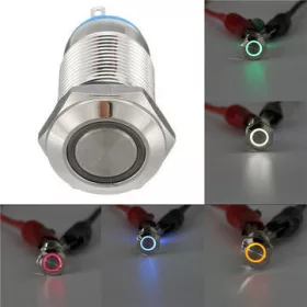   Buton metalic roșu acvarezistent 12mm cu inel iluminare 12V 12x12x7.3mm