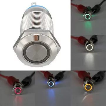 Buton metalic roșu acvarezistent 12mm cu inel iluminare 12V 12x12x7.3mm