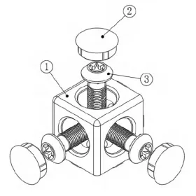 B10 Conector cub 45X45, canal 10, 3D pentru 3 profile
